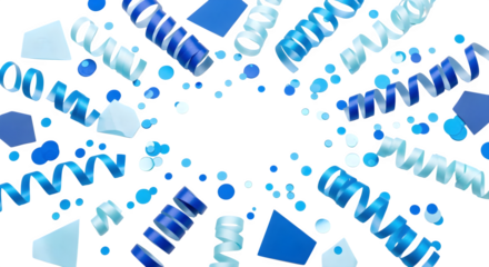 Blue Confetti and Streamers on Black Background