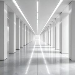 A long, bright white corridor