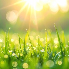 Dewy grass bathed in sunrise light