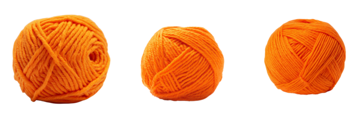 Colorful orange yarn balls on transparent background studio setting crafting supplies