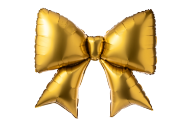 Coquette balloon gold bow, festive golden ballon ribbon shape isolated on white background