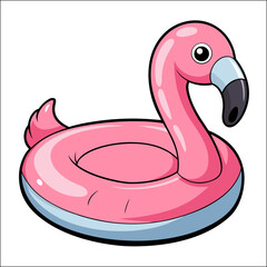 Vector cartoon illustration of a cute baby swan and flamingo couple in love on the lake water, isolated black and white bird silhouette drawing