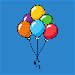 Colorful vector illustration of a bunch of party balloons flying high in the blue sky for a happy birthday celebration