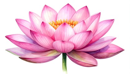 Beautiful Pink Lotus Flower Watercolor Illustration.