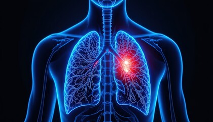 Visualize human lungs with highlighted infection area for medical research or educational resources about respiratory diseases and pulmonary health
