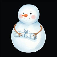 Cute snowman watercolor vector illustration as architect isolated on black background
