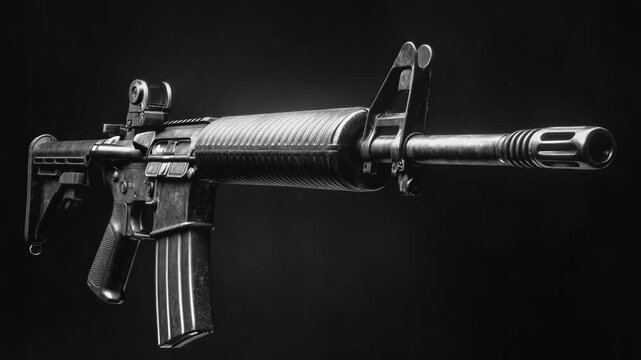 Video A close-up shot of a black and white machine gun