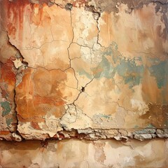 Aged, weathered stucco wall with deep cracks and layered colors