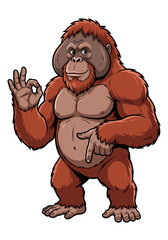 Cartoon Orangutan Performing Meme Hand Signs &ndash; Funny Jungle Ape in Classic 6 7 Meme Pose