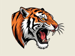 Angry Tiger Head Vector Illustration Showcasing a Powerful Roar with Intense Expression, Artistic Design