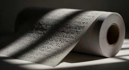 Rolled braille paper showing raised dots in soft shadows