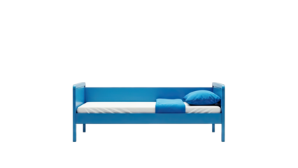 Blue Bed with Pillow and Blanket on White Background