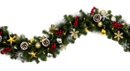 Christmas Garland with Ornaments on Black Background