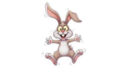 Excited cartoon rabbit jumping with joy isolated PNG with Transparent Background