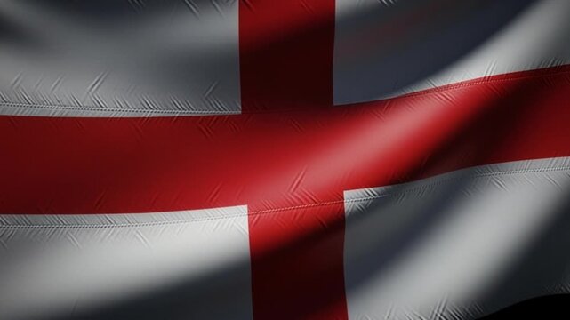 Close up of the flag of England waving with dramatic lighting and shadow effects