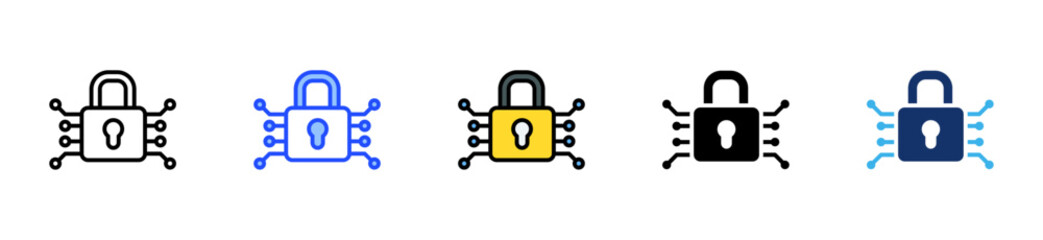 Cyber Lock Icon Collection With Multiple Styles