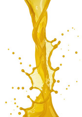 Vibrant yellow, thick, glossy liquid frozen mid-splash, dripping into intricate sculptural shapes with fluid tendrils against a transparent background with copy space, dynamic abstract liquid art
