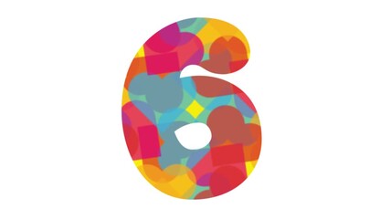 Number six with colorful mosaic pattern on white background - Powered by Adobe