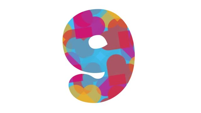 Colorful Number Nine Illustration Design on White Background