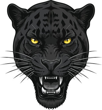 Angry black leopard face vector concept for gaming team branding.