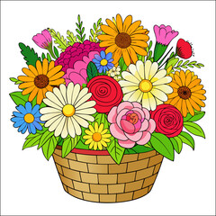 Colorful spring bouquet of gerbera daisies and flowers in a decorative basket
