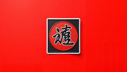 Traditional judo patch design on vivid red background, martial arts symbolism