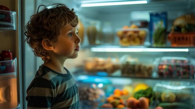 The boy curiously examines the colourful doughnuts behind the shop window, a bright backdrop for advertising baby food or sweets.
