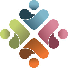 Global community logo design, abstract 4 person group icon, family social support, teenagers, human resources company, business partnership, teamwork, people, network, connected, cooperation, logo