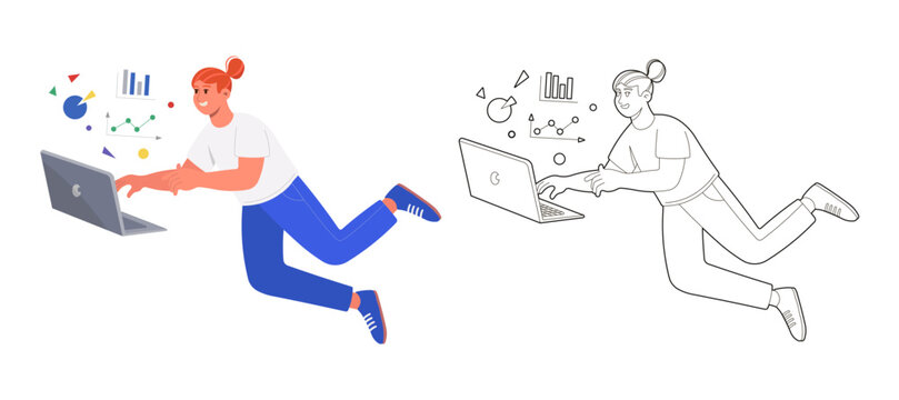 Person with laptop, technology illustration PNG vector.
