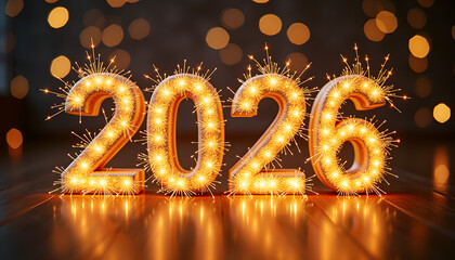 Sparkling 2026 New Year's Eve celebration with festive lights and fireworks
