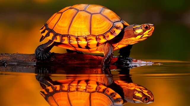 Watch this dynamic turtle traverse a tranquil pond on a sunny day nature video