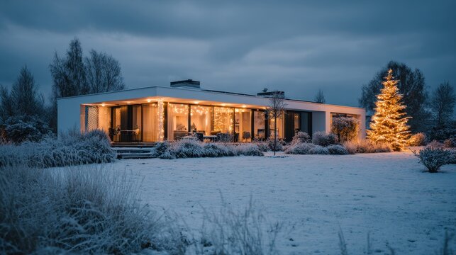 Fototapeta Home lit in winter scene