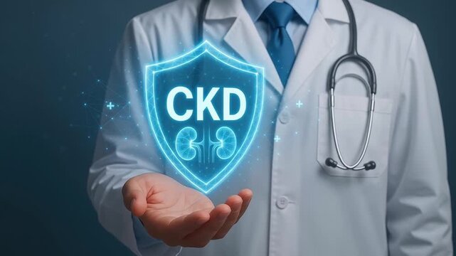 Medical Professional Showcases Glowing Shield for Chronic Kidney Disease Awareness, Highlighting Health Importance and Prevention Strategies in Clinical Settings