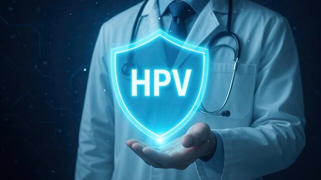 Medical Professional Emphasizing Health Awareness and Prevention Against HPV with Shield Symbolizing Protection in Modern Healthcare and Safety