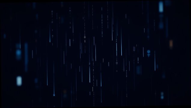 Abstract digital data lines flowing downwards on a dark blue background for global network concept and futuristic technology animation - Powered by Adobe