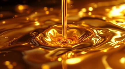Golden liquid pouring with ripples and glossy texture