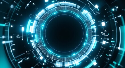 Futuristic circular HUD interface with glowing blue elements