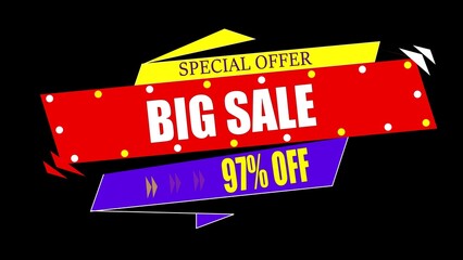Big Sale 97 Percent Off Special Offer Banner discount on Black Background image