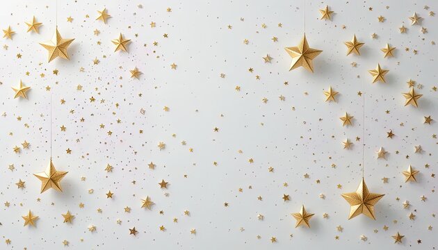 Stunning golden stars cascading down on a white background for festive celebrations and holiday magic, perfect for Christmas and New Year designs - Powered by Adobe