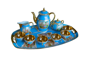 Ceramic tea set isolated on transparent background,