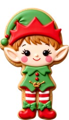 Cute Christmas Elf Cookie with Green Hat and Rosy Cheeks