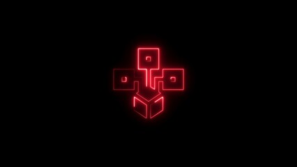 Red Neon Abstract Geometric Structure Icon symbol photo on black background 