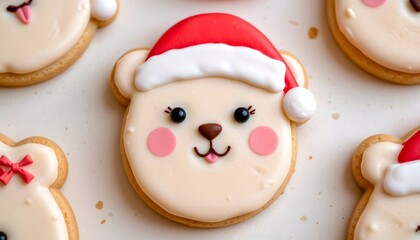 Pastel Christmas Cookie Cute Bear Santa Hat Style