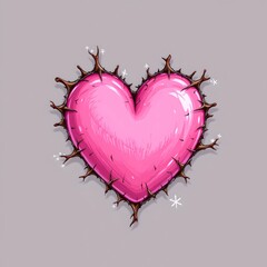 Cute Pink Heart with Tiny Thorns Soft Pastel Background