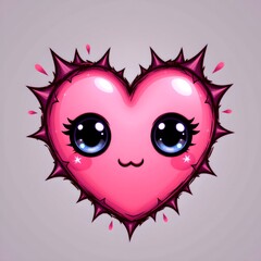 Kawaii Heart with Playful Thorn Lines Pastel Colors