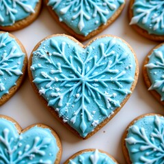 Cute Icy Blue Snowflake Heart Cookie