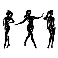 Silhouette of a nice lady, she is standing. The girl has a beautiful naked figure. The woman is a young sexy and slender model. Vector illustration.