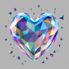Translucent Crystal Heart with Floating Pastel Shards