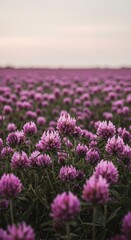 Fototapeta premium Vibrant Purple Clover Field Blossoms at Sunset Natural Meadow Photography Wildflower Beauty
