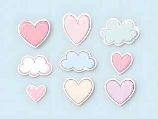 pastel minimal love badge stickers hearts clouds white